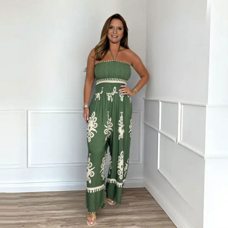 Women's Sleeveless Halter Wide-leg Jumpsuit