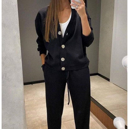 🔥Women's Knitted Buttoned Jacket and Pants Two-piece Set