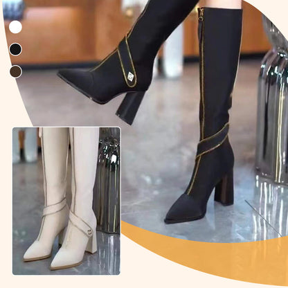 🔥Pointed Toe Chunky Heel Knee High Boots