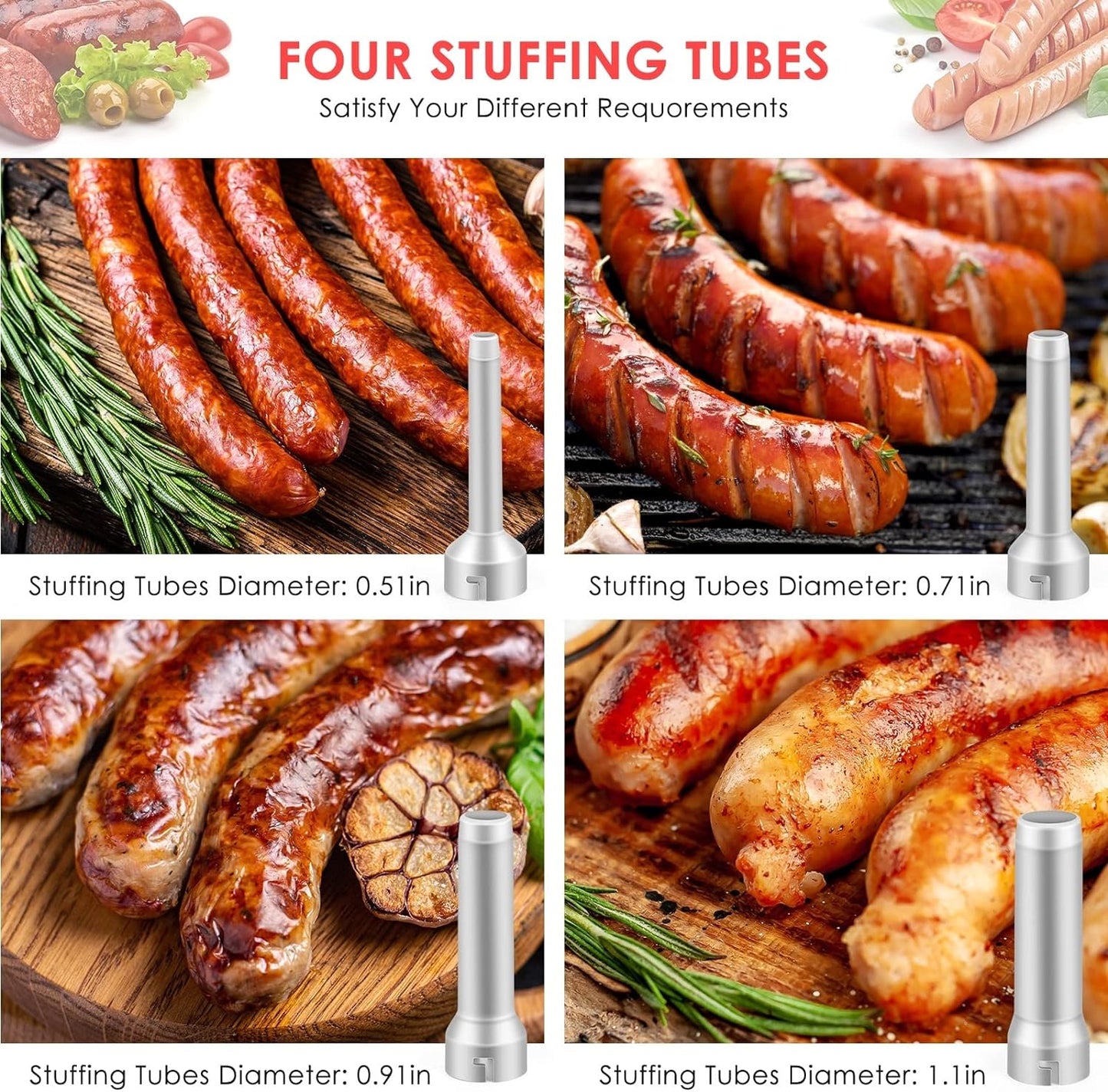 🔥Last Day Promotion - 35% OFF - Sausage Stuffer with 4 Different Sizes Stuffing Tubes