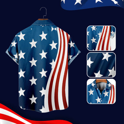 Men's Summer Short Holiday Beach Shirts 4th of July Print Shirt