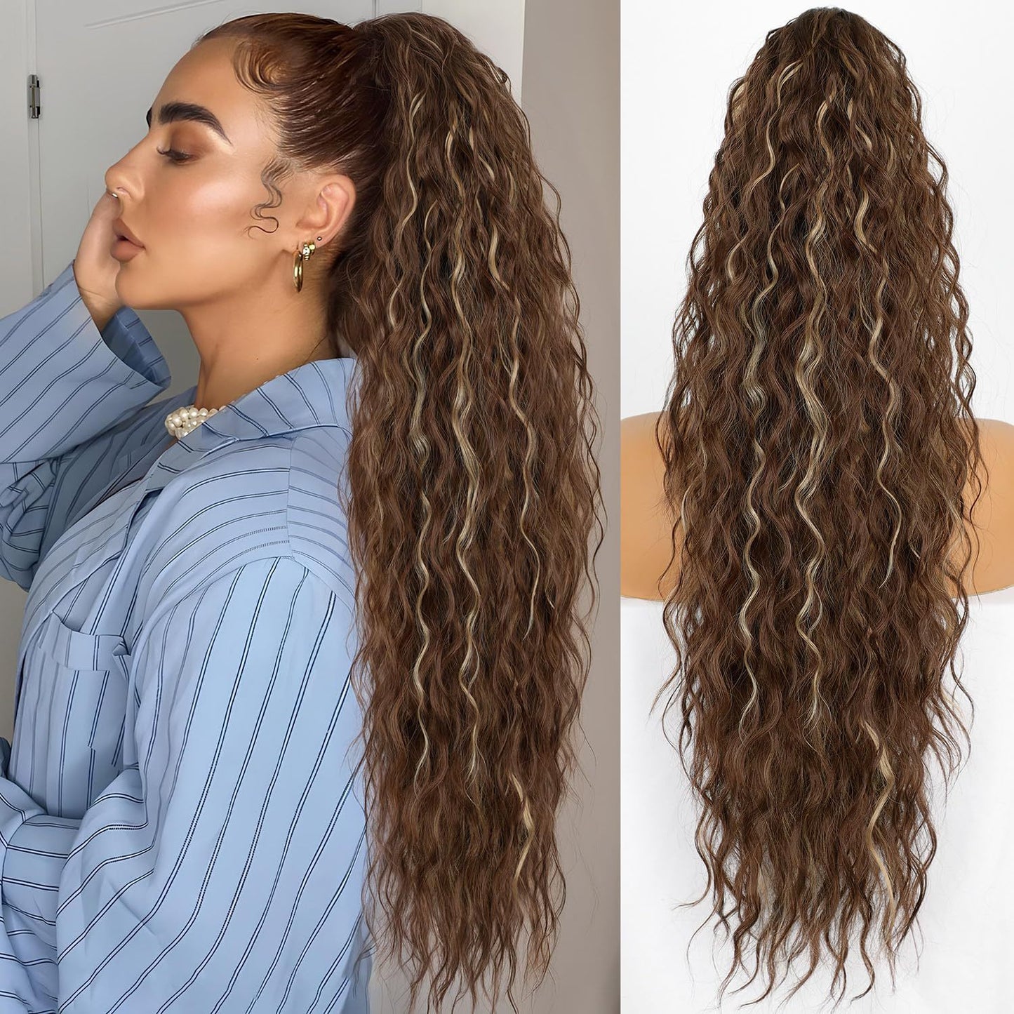 2025 HOT SALE🔥Curly Wavy Frizzy Hair Extension with Ponytail