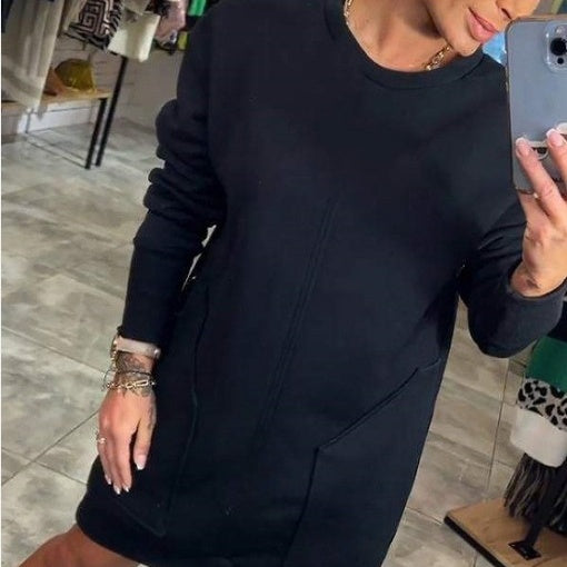 Women's Round Neck Long Sleeve Sweater Dress