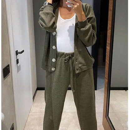 🔥Women's Knitted Buttoned Jacket and Pants Two-piece Set