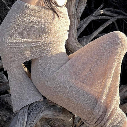 💃Open Shoulder Long-Sleeve Knit Bodycon Dress