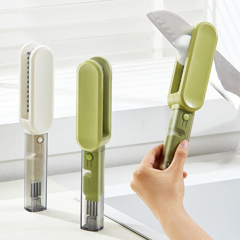 Multi-Function Cleaning Brush with Built-in Sharpener for Knives