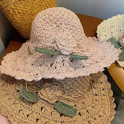 👒Elegant Crochet Straw Hat with Ruffle Detail