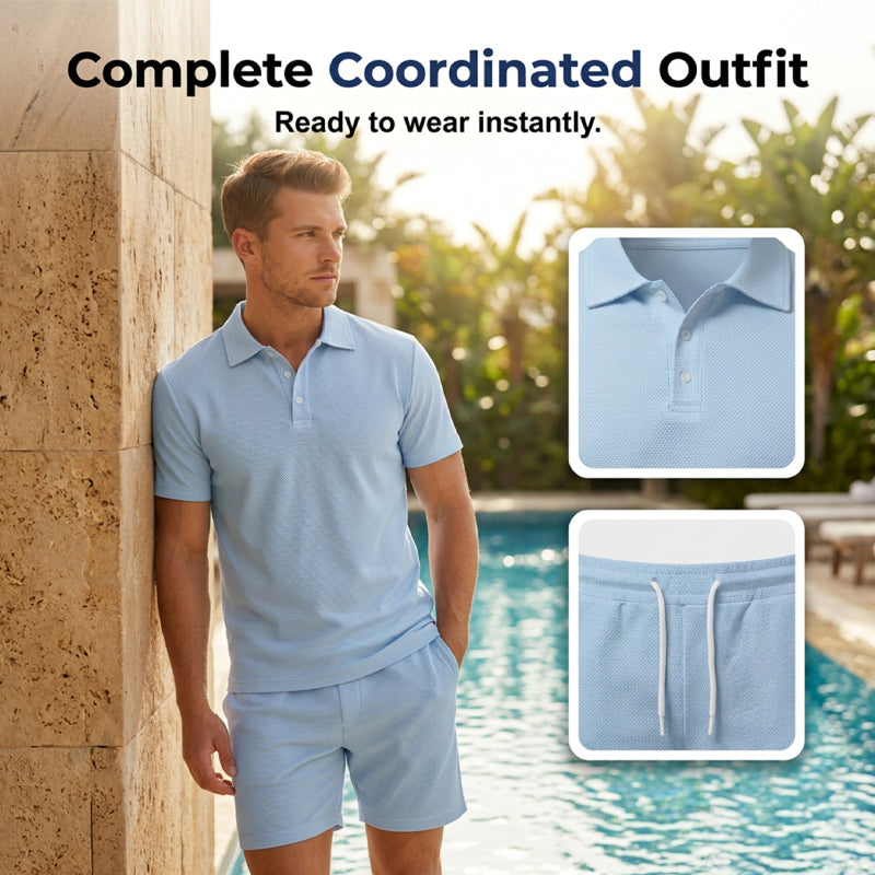 Men's Summer 2-Piece Collared Shirt & Shorts Set