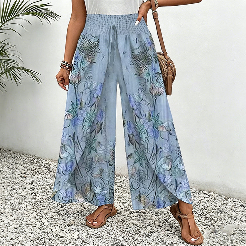 Women's Printed Wide-Leg Drawstring Trousers
