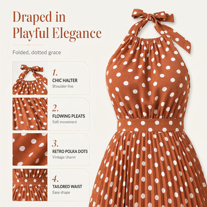 Women's Polka Dot Halter Neck Dress👗