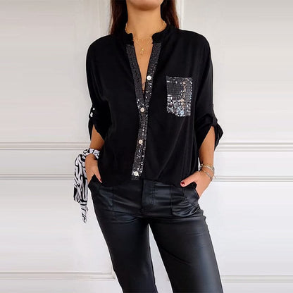 🌷Cotton V-neck Sequin Mid-sleeve Casual Top