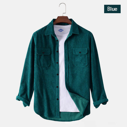 Men's Corduroy Shirt Button Long Sleeve Casual Blouse