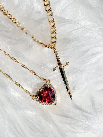 Vintage Matching Heart and Sword Necklace Set