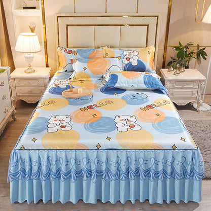 Ice Silk Skirt Style Bed Mat Three-Piece Set