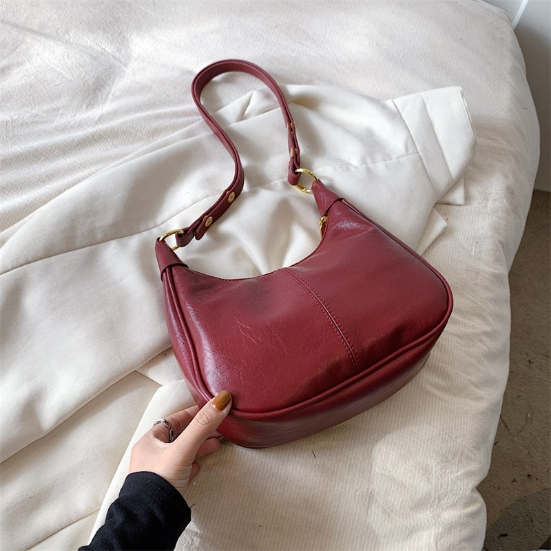 Women's Classic Solid Color Zipper Shoulder Bag