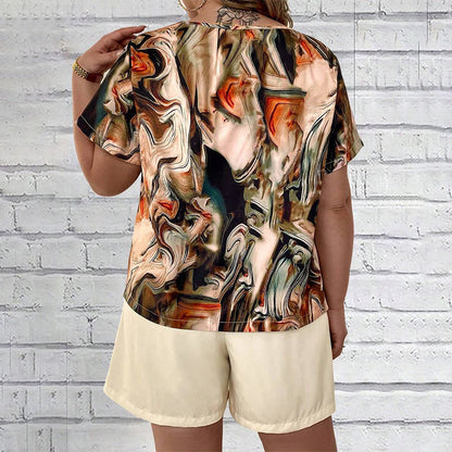 Trendy 2 Piece Set - Print Short Sleeve Tee & Shorts