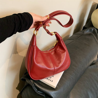 Women's Classic Solid Color Zipper Shoulder Bag