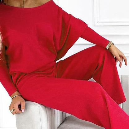 ✨Women's Solid Color Drop Shoulder Pullover and Loose Pants Set