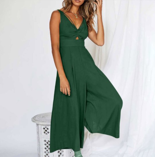 Summer V Neck Cutout Wide Leg Jumpsuits