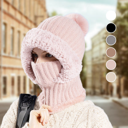 Women's Winter One-Piece Knitted Beanie Scarf Mask