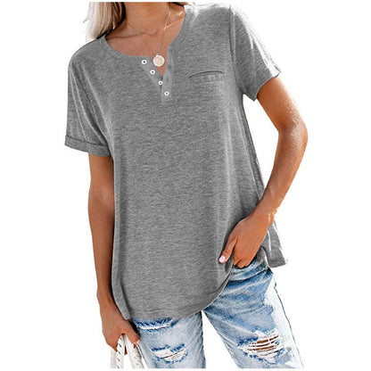 💖Fashion Solid Color Pocket Short Sleeve T-Shirt