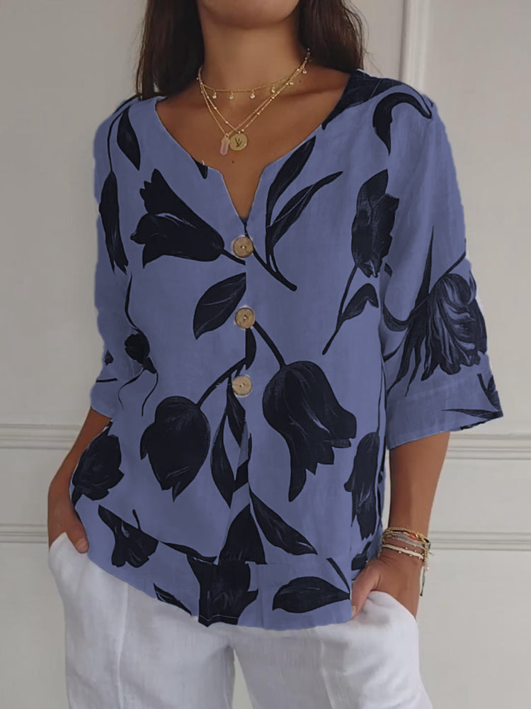 Printed V-neck Tunic Top