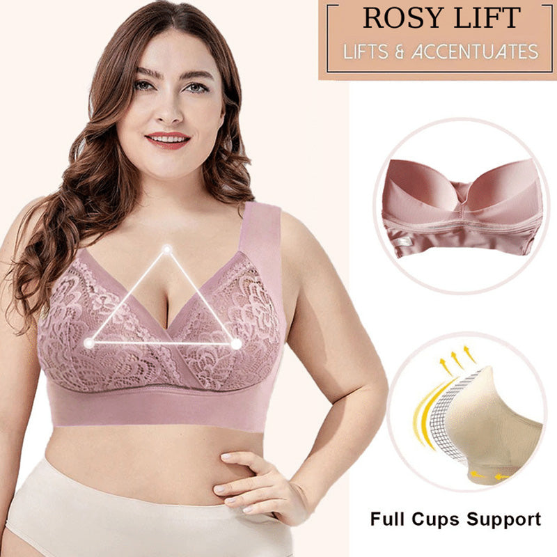 Comfort Extra Elastic Crossed Wireless Support Lace Bra for Plus Size