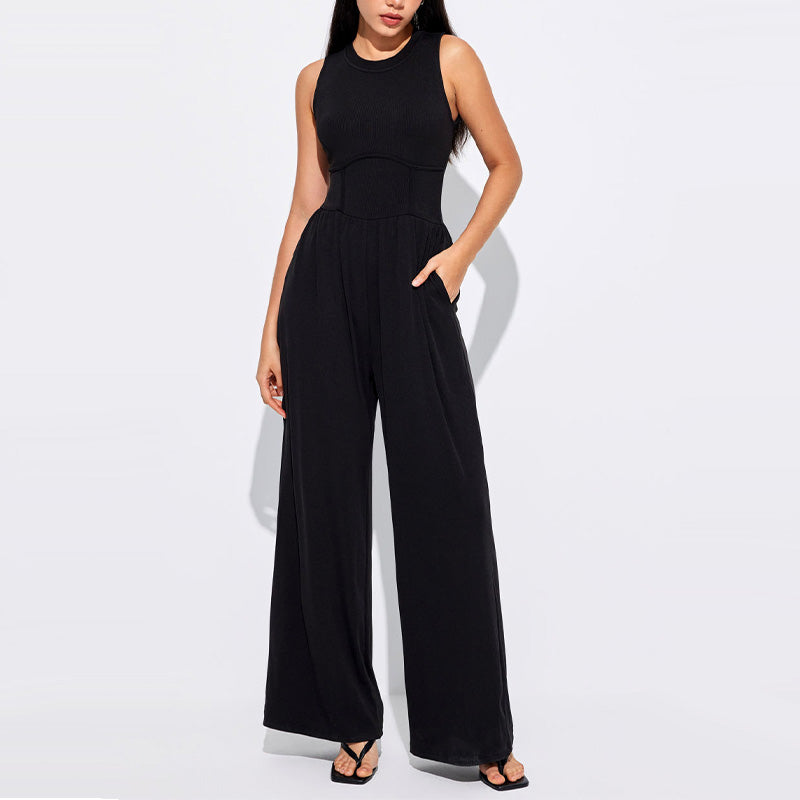 Women’s Solid Sleeveless Wide Leg Jumpsuit