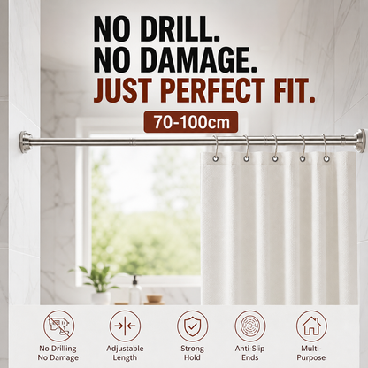 🛏️ 🔧 Adjustable No-Drill Tension Rod – Damage-Free Install, Anti-Slip & Multi-Purpose, Max 15KG Load 🏠