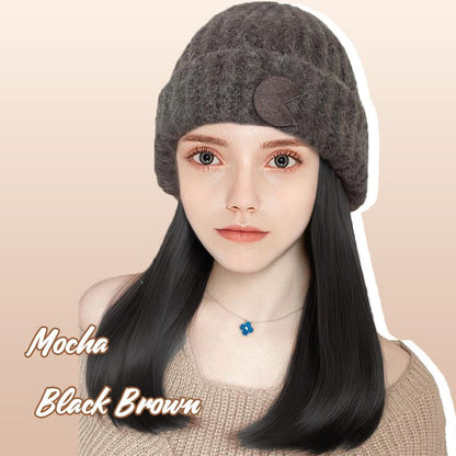 Women’s Knitted Beanie Hat with Hair Extension