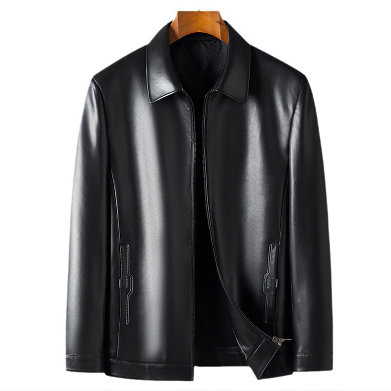 Men's Classic Leather Jacket with Zipper Front