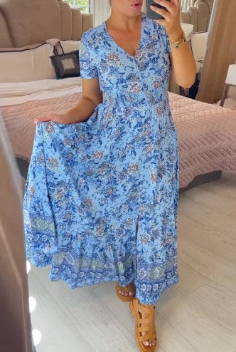 (💃Hot Sale - 49% OFF🔥 Free Shipping) Vintage Floral Print Cozy V-neck Long Dress