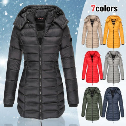 🔥 Winter Women's Mid-length Padded Jacket Warm Solid Color Hooded Jacket