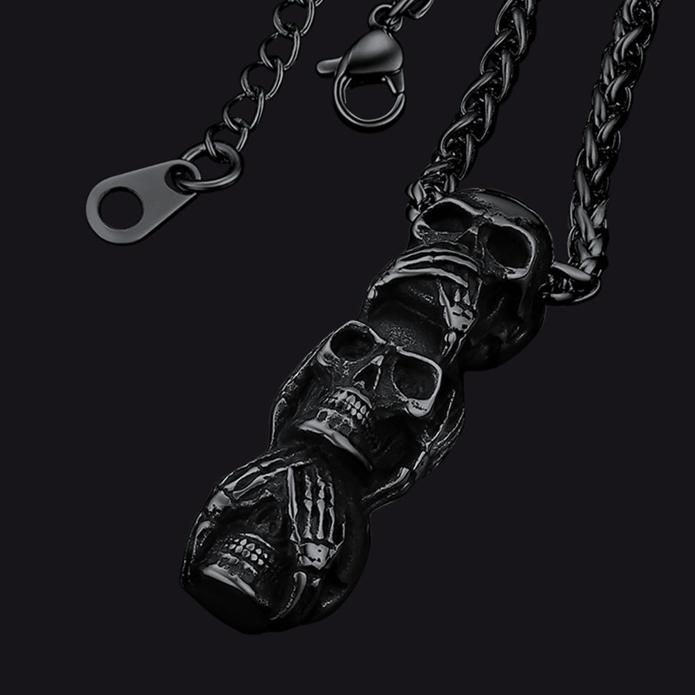 Speak No Evil, Hear No Evil, See No Evil Skulls Necklace For Men