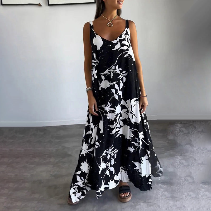 Women's Floral Spaghetti Strap Sleeveless Backless Flowing Dress