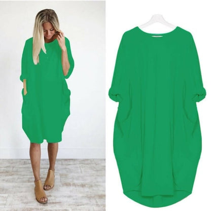 17 Colors Women Casual Loose Pocket Long Sleeves Dress