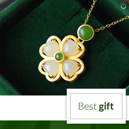 Good Luck Jade Four Leaved Clover Necklace