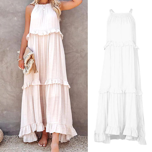 Women's Summer Casual Sleeveless Strappy Backless flounces Dress