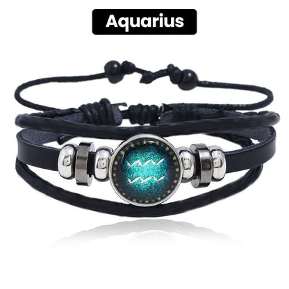 Luminous 12 Constellations Bead Leather Woven Bracelet - Great Gift