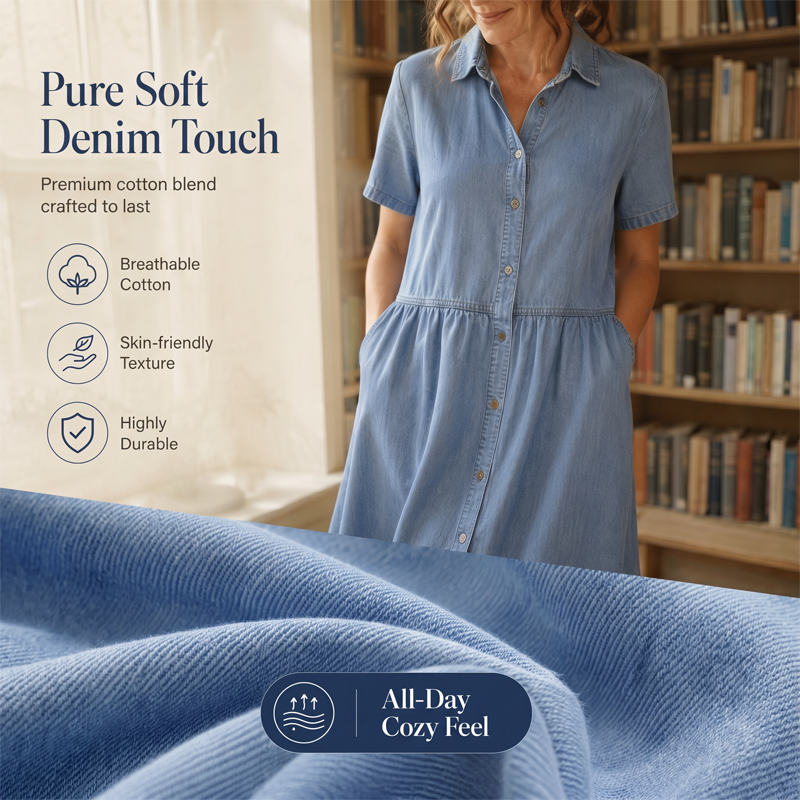 🔥Limited-time offer-Women's Elegant & Casual Denim Shirt Dress