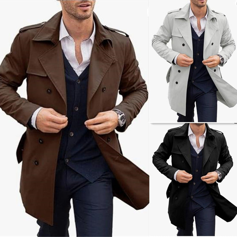 Men's Lapel Double Breasted Coats with Pockets