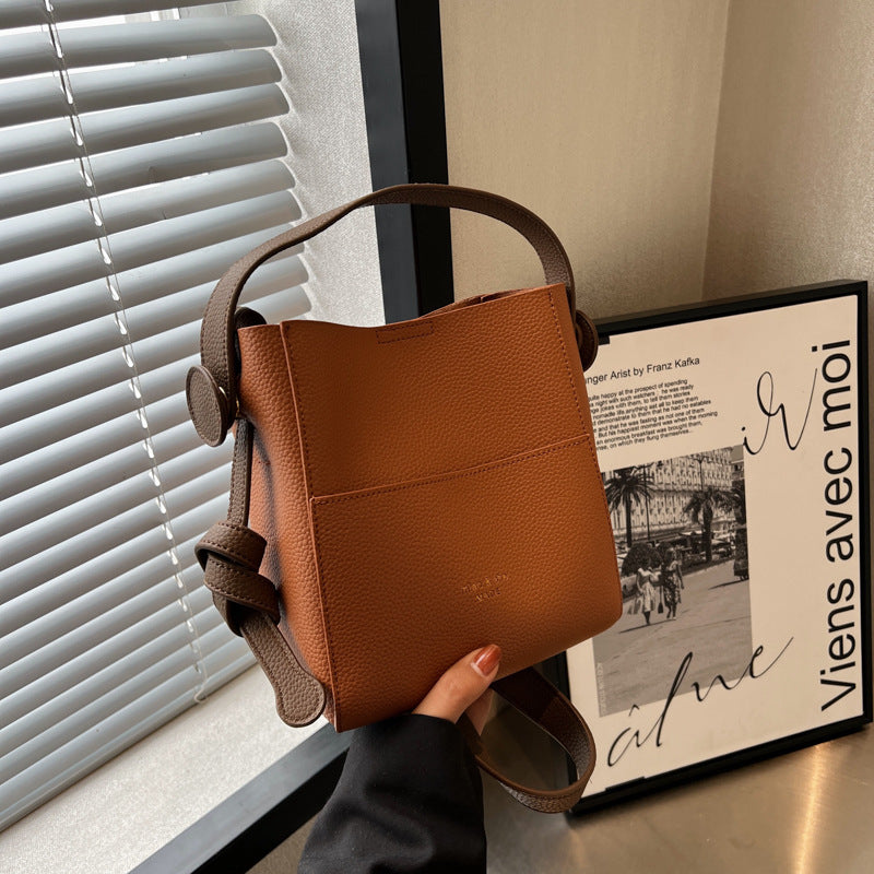 Lettering Faux Leather Bucket Bag