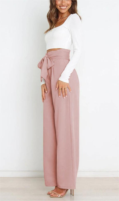 Women'S Casual Wide-Leg Pants Bow Trousers