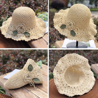 👒Elegant Crochet Straw Hat with Ruffle Detail