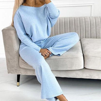 ✨Women's Solid Color Drop Shoulder Pullover and Loose Pants Set