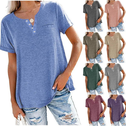 💖Fashion Solid Color Pocket Short Sleeve T-Shirt