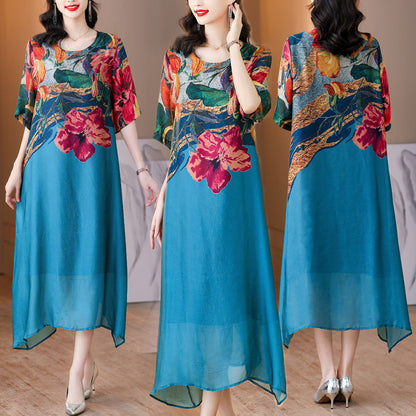 Women's Elegant Flowy Floral Print Plus Size Dress