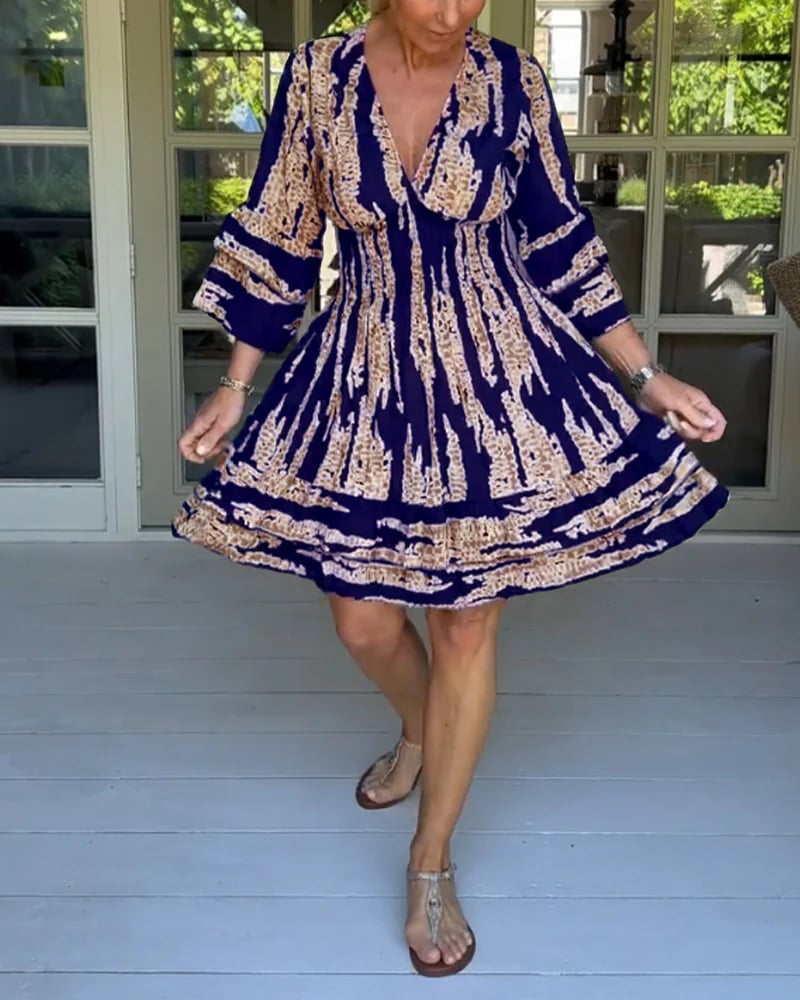 V-neck Dress With Three-quarter Sleeves