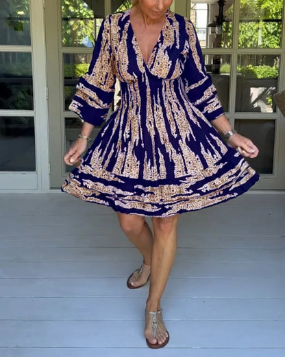 V-neck Dress With Three-quarter Sleeves