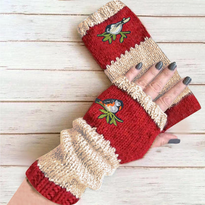 Warm Patchwork Embroidered Gloves